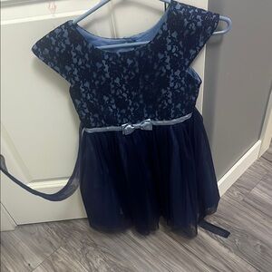 Navy Blue Lace Dress with Bow
